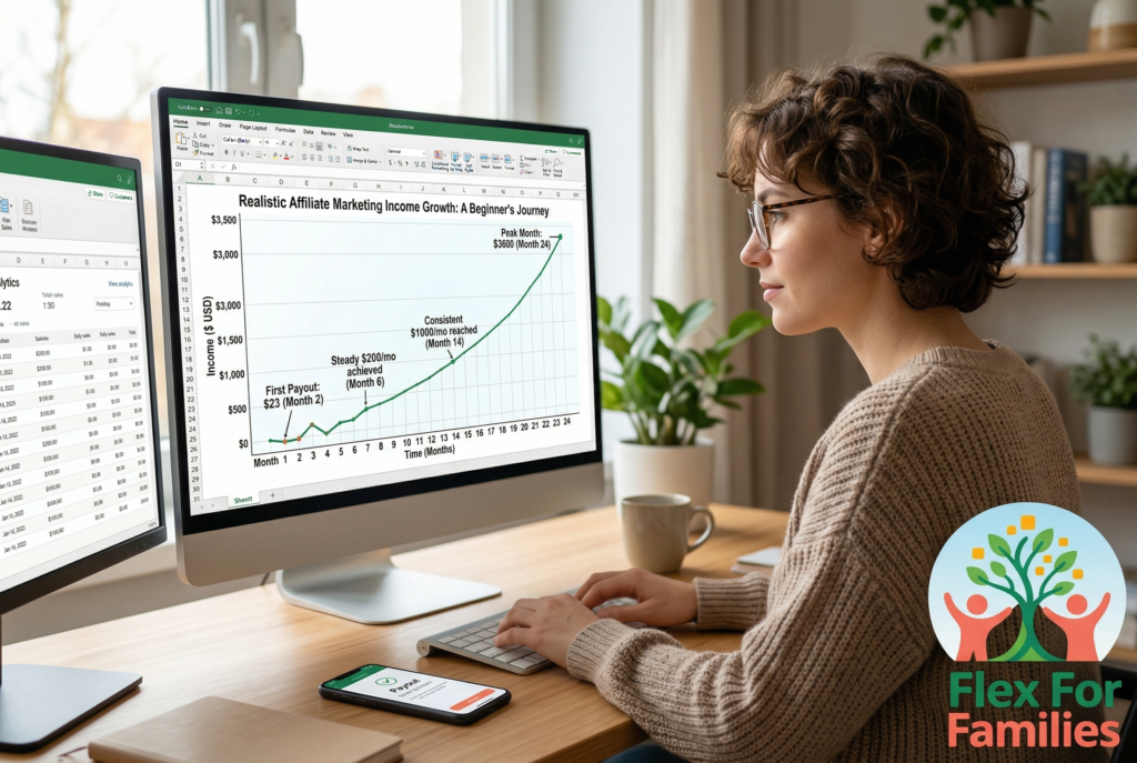 Realistic growth of affiliate marketing income over time for beginners