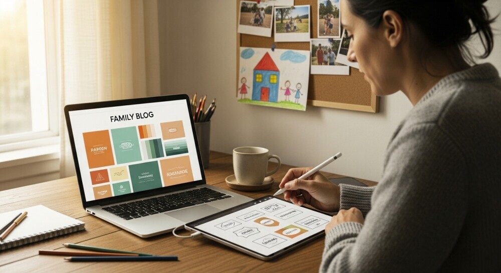 Parent working on family blog branding color palette