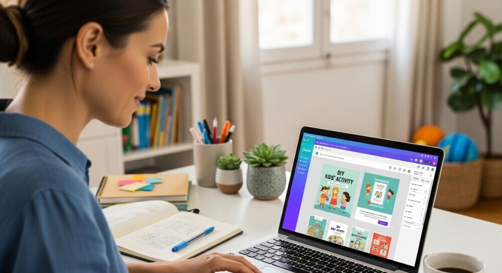 parent creating social media graphics in canva to promote blog posts