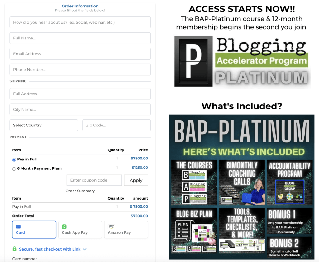 blogging accelerator program platinum costs