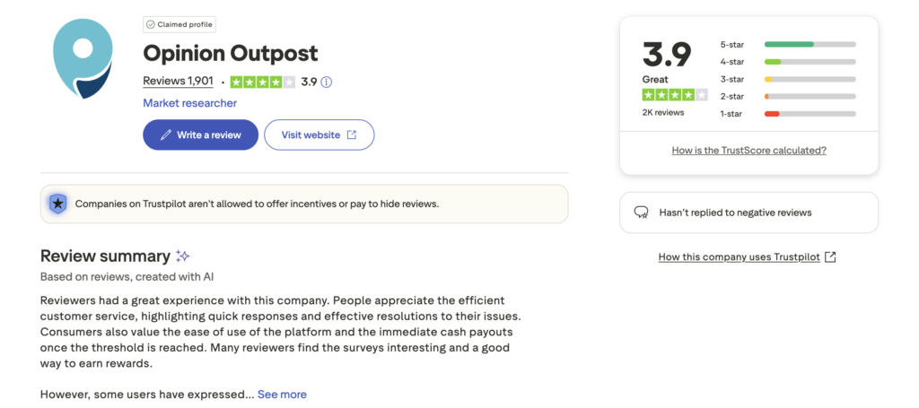 opinion outpost trustpilot profile