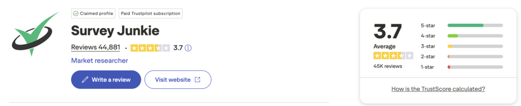 Survey Junkie Trustpilot Profile