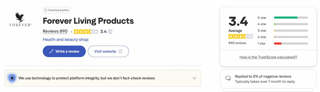 forever living trustpilot profile