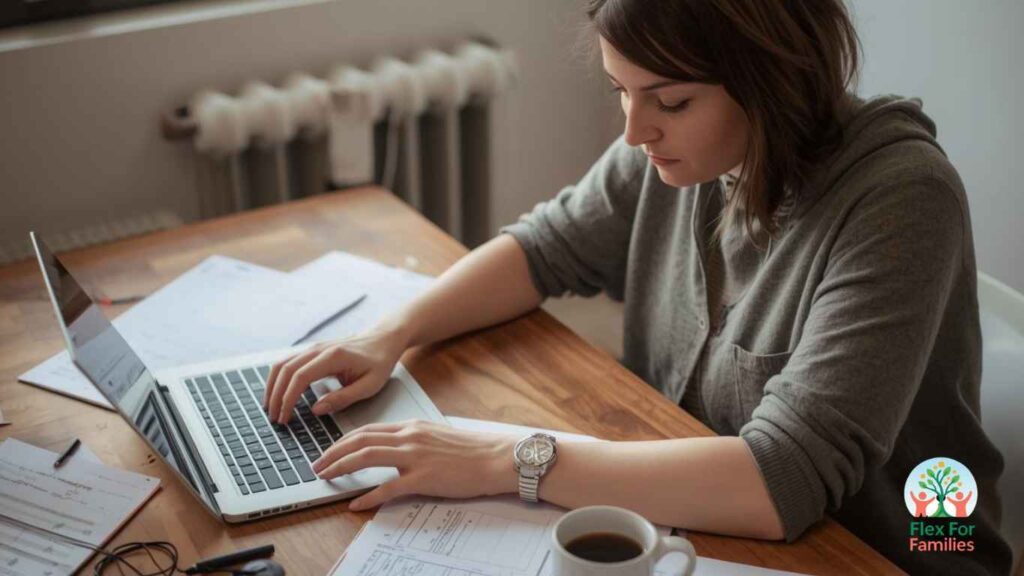 Parent working in a short focused session from home