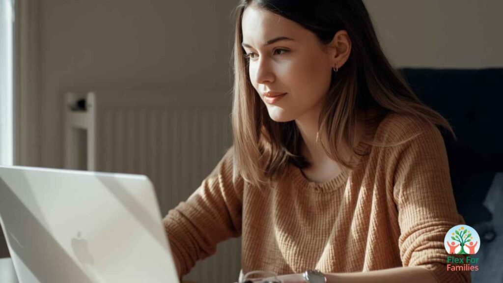 Parent working in short focused session from home on laptop