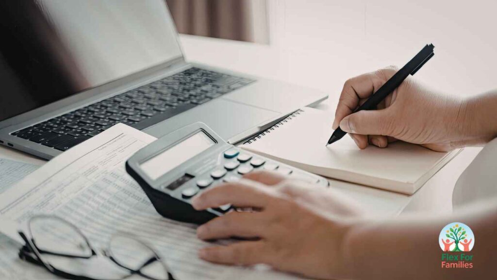 Person reviewing income and planning work from home earnings