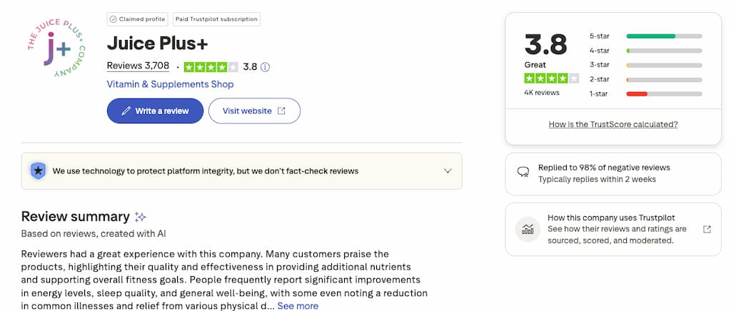 juice plus trustpilot