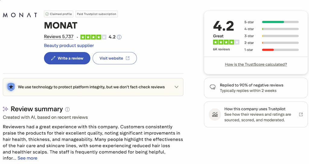 monat trustpilot rating