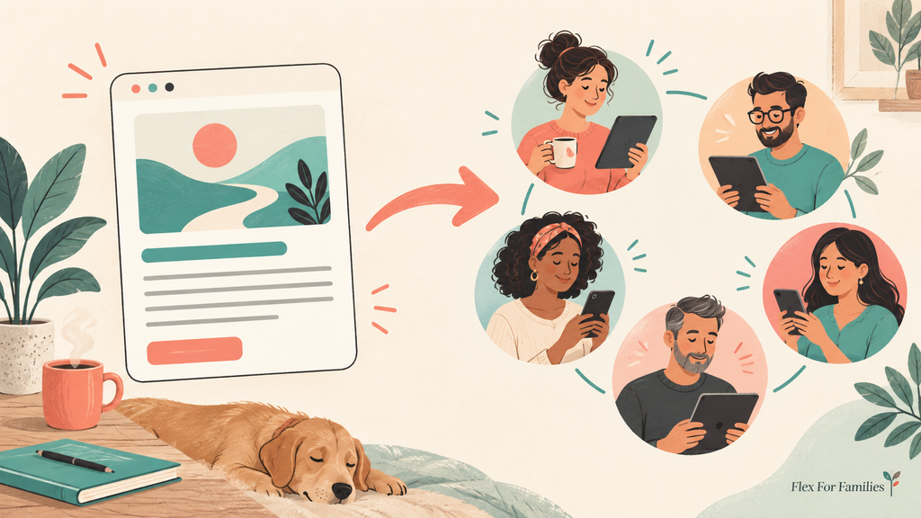 Illustration of one blog article being shared with a small group of interested readers.