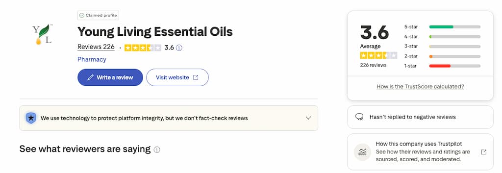 young living trustpilot profile