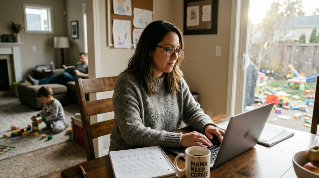 Parent blogger creating helpful content to build trust