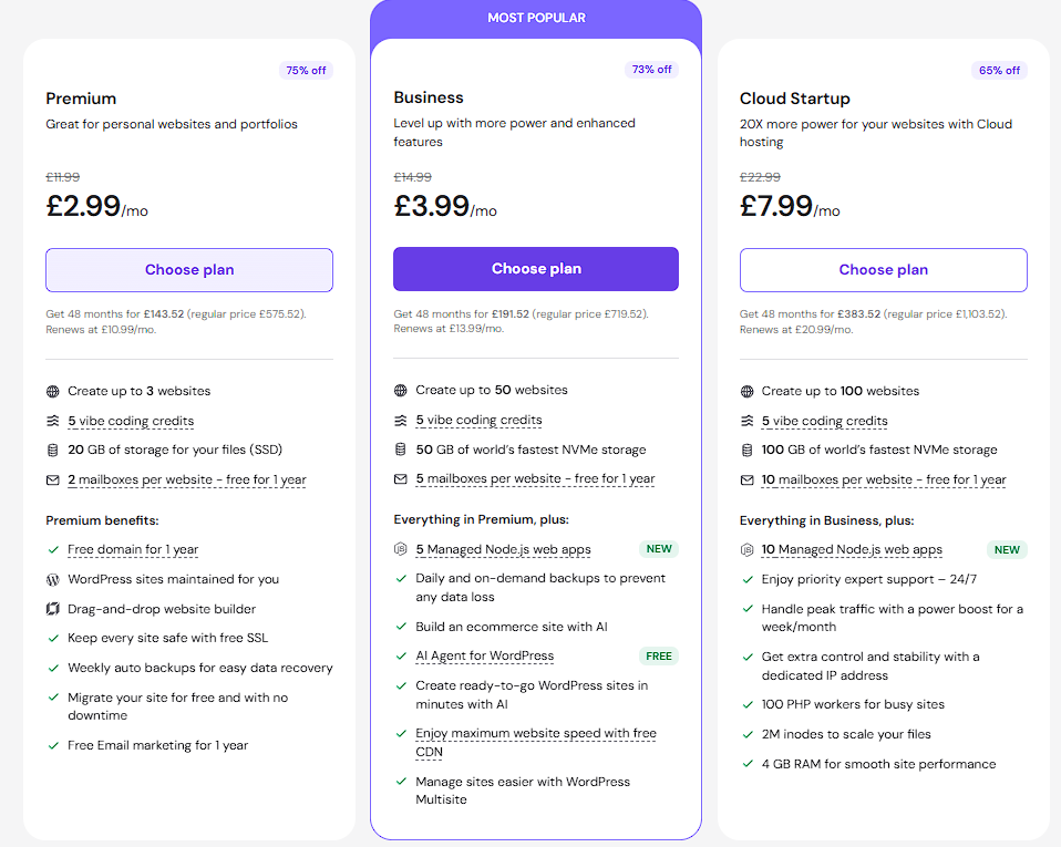 hosting pricing and plans