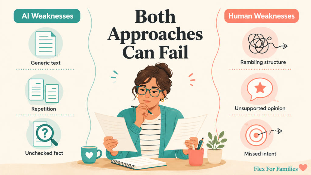 Common weaknesses in unedited AI and human-written content