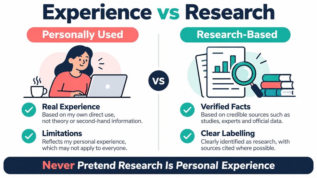 Personal experience separated from research-based recommendations